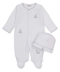 Kissy Kissy Snap Footie/Hat Set in Silver Just Giraffes