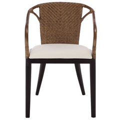 Kumi Rattan Accent Chair in Brown with Ivory Cushion
