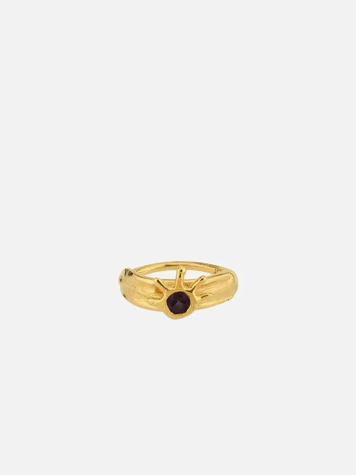 JEWELS FOR JOY Lal Taşlı Altın Kaplama Yüzük - Gerbe - Rings YÜZÜK