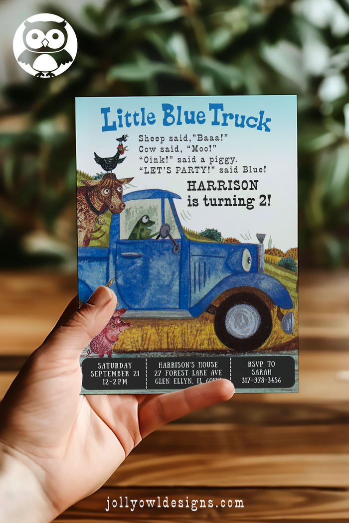 Little Blue Truck Birthday Party Invitation - Jolly Owl Designs
