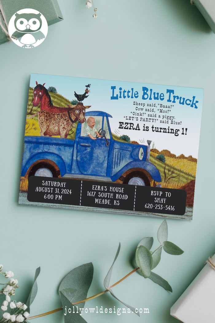 Little Blue Truck Birthday Party Invitation - Jolly Owl Designs