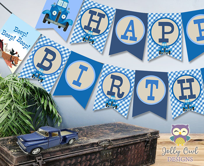Little Blue Truck Happy Birthday Banner
