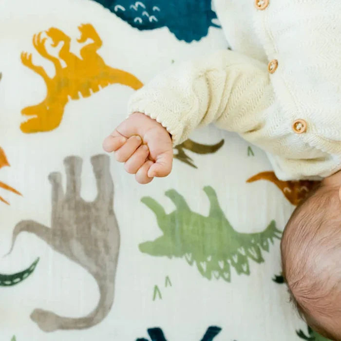Little Unicorn Cotton Muslin Crib Sheet - Dinosaur Friends