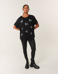 Round Neck Diamante Heart Detailing T-Shirt