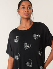 Round Neck Diamante Heart Detailing T-Shirt
