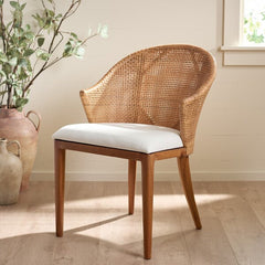 Mura Rattan Accent Chair in Honey with Ivory Cushion