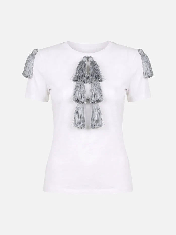 CULT FORM Napoleon Short Sleeve Top - White – beyaz, önden görünüm