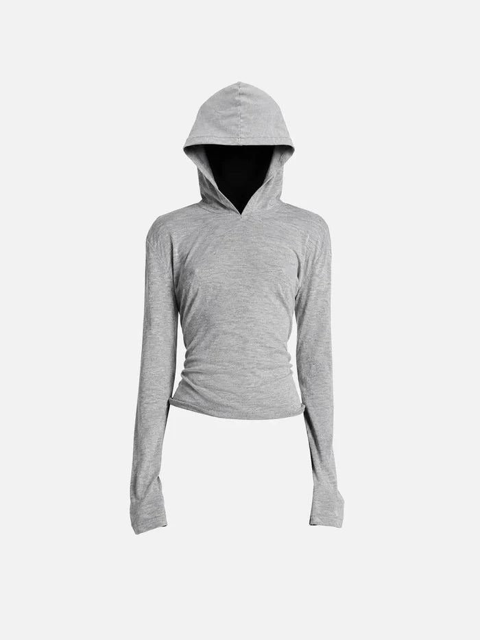 SHOPI GO Nara Second Skin Hoodie Top - Melange Grey - Uncategorized SWEATSHIRT