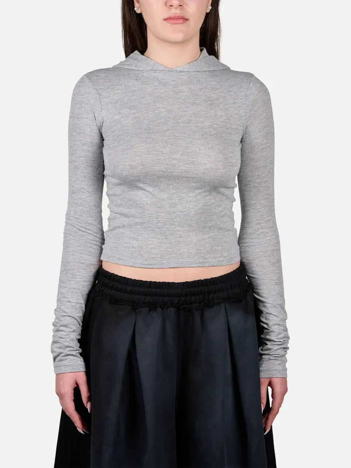 shopi go Nara Second Skin Hoodie Top – Melange Grey, önden görünüm