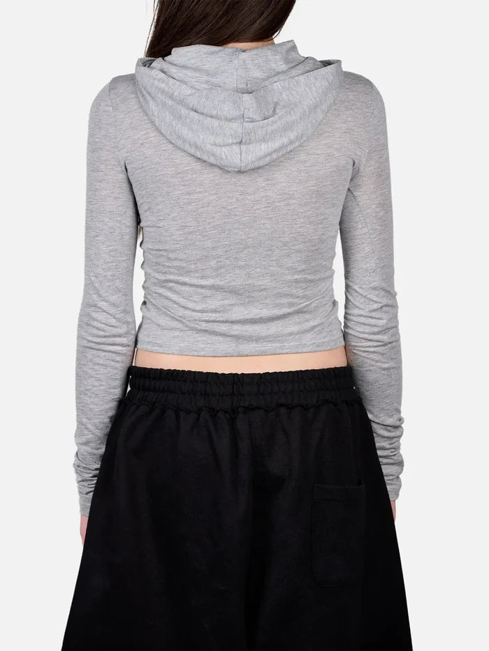 shopi go Nara Second Skin Hoodie Top - Melange Grey – arka görünüm, kapüşonlu, uzun kollu