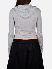 shopi go Nara Second Skin Hoodie Top - Melange Grey – arka görünüm, kapüşonlu, uzun kollu