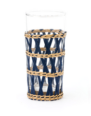 Navy Wicker Wrapped Highball Tea Glasses, Set of 4