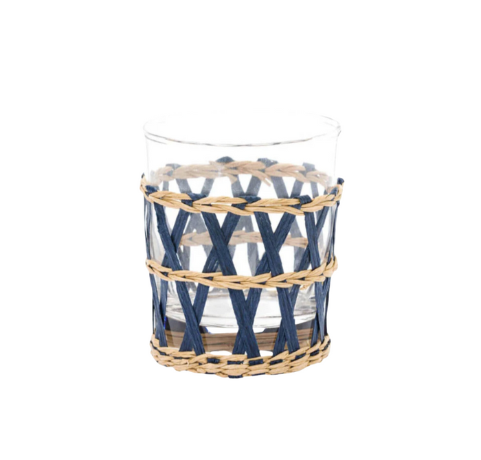 Navy Wicker Wrapped Tumblr Glasses, Set of 4