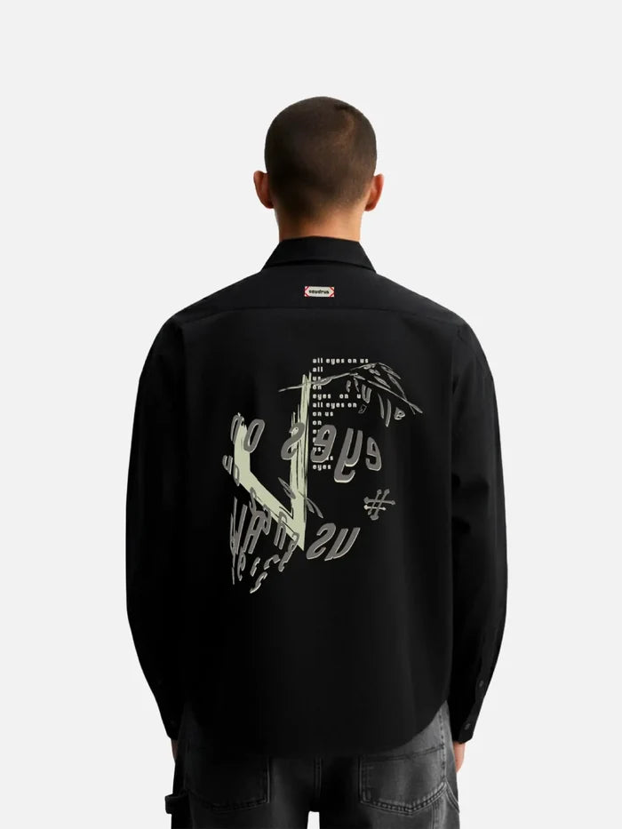SEVDRUS Note Shirt – siyah, arka görünümde baskılı grafik