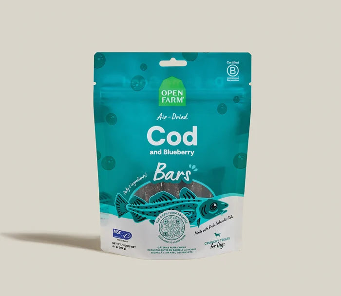 “Healthy Cod & Blueberry dog snacks for puppies, adult, and senior dogs”
