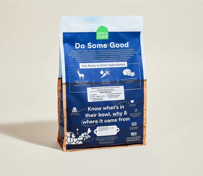 High-protein venison recipe for dogs with non-GMO fruits, vegetables, and traceable ingredients