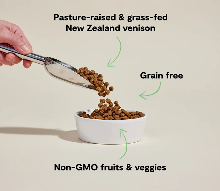 Venison dog food free of corn, wheat, and soy, formulated for allergies and sensitivities