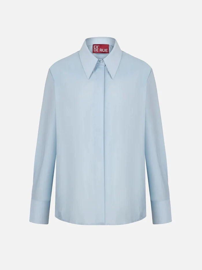 EX DE RUE Oversize Blue Shirt – mavi, önden görünüm