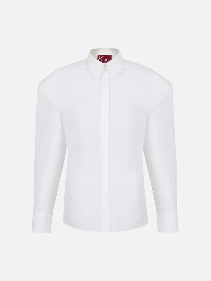 EX DE RUE Padded Pleated Classic Shirt – beyaz, ön görünüm