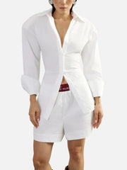 EX DE RUE Padded Pleated Classic Shirt – beyaz, ön görünüm