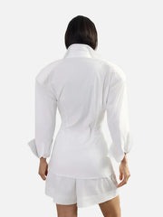 EX DE RUE Padded Pleated Classic Shirt – beyaz, arkadan görünüm