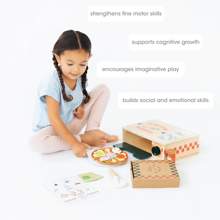 Pearhead Wooden Pizzeria Toy Set, 18-Piece Pizza Pretend Play Food