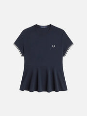 FRED PERRY Peplum Pique T-Shirt - Navy/White – önden görünüm