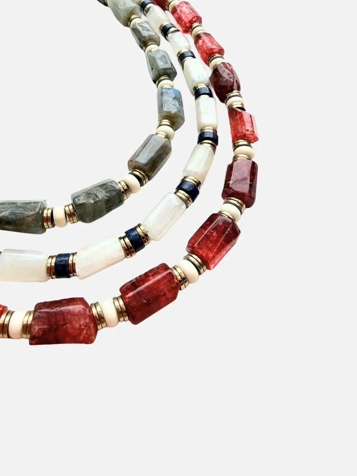 L'ATELIER DES PERLES Perla Çilek Kuvars,Hematit ve Turkuaz Taşlı Kolye - KOLYE