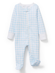 Petite Plume Pima Cotton Baby Footie in Light Blue Gingham