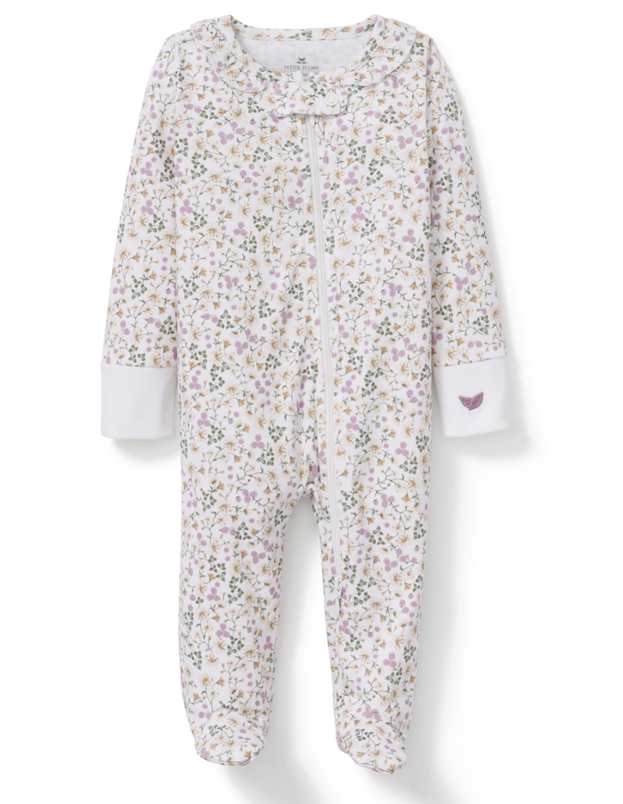 Petite Plume Pima Cotton Ruffle Baby Footie in Meadow Bloom