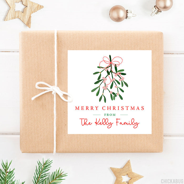 Pink and Red Mistletoe Christmas Gift Labels