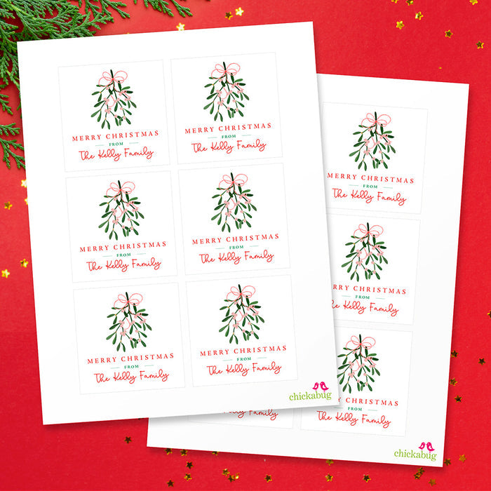 Pink and Red Mistletoe Christmas Gift Labels