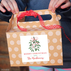 Pink and Red Mistletoe Christmas Gift Labels