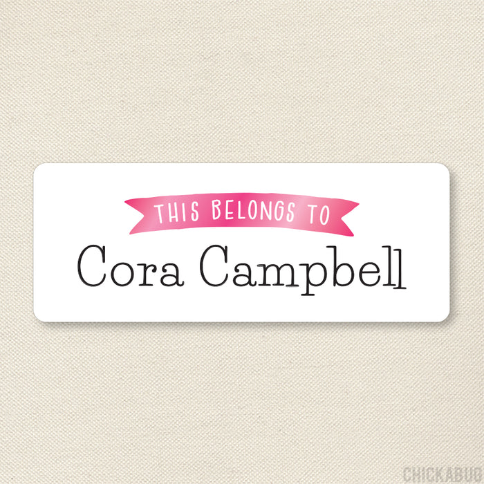 Pink Banner "This Belongs To" Labels