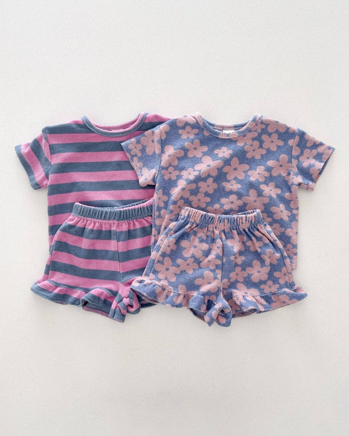 Pink Stripe Ruffle Terry Lounge Set