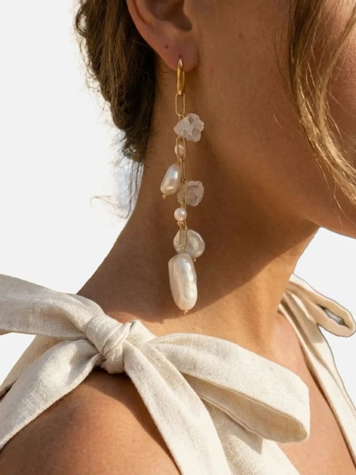 L'ATELIER DES PERLES Pure Mar İncili ve Druzy Akik Taşlı Küpe - Uncategorized KÜPE