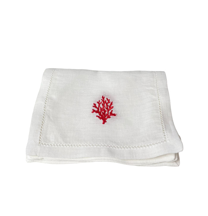 Red Coral Branch Cocktail Napkins, Set of 4