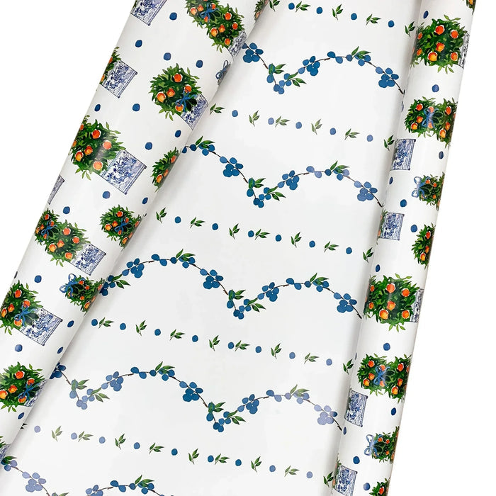 Reversible Citrus Boxwood and Trellis Gift Wrap - The Mayfair Hall