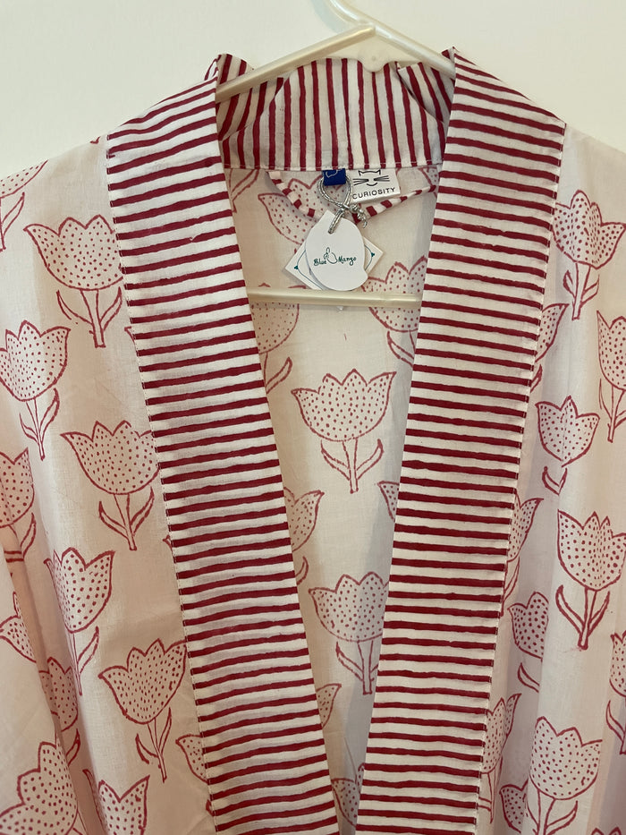 Ruby Red Tulip Kimono Robe - Short