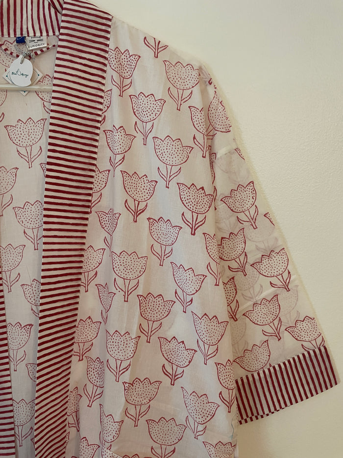Ruby Red Tulip Kimono Robe - Short