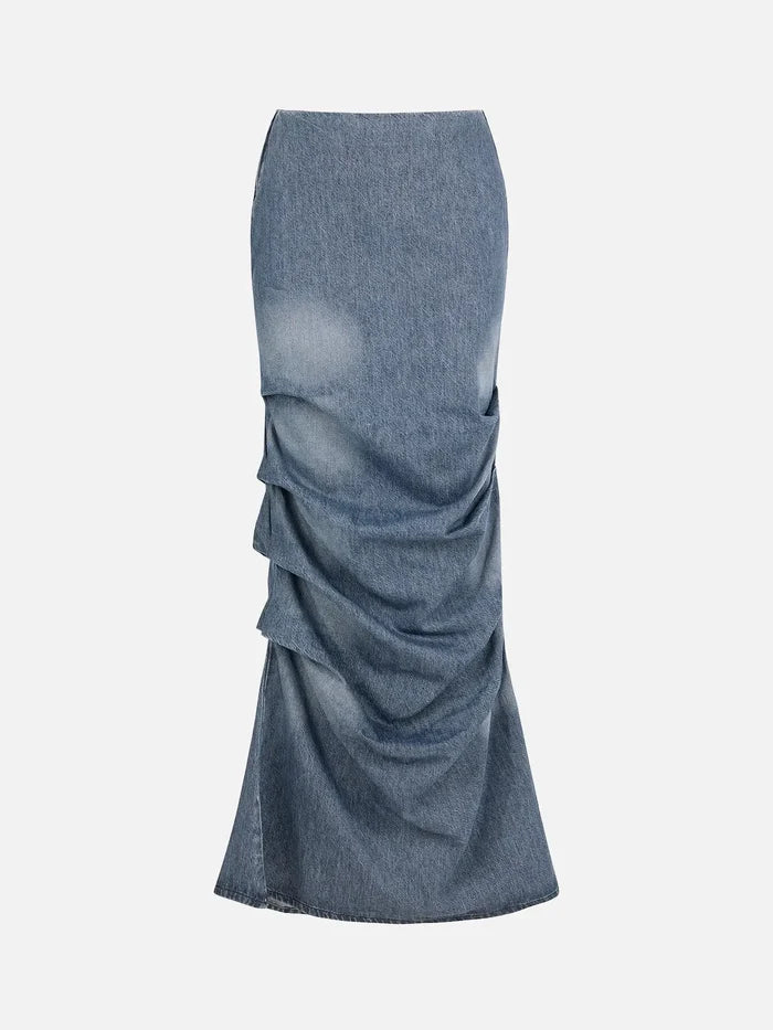 EX DE RUE Sculp Skirt II – denim mavisi, önden görünüm