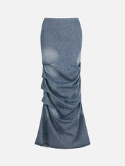 EX DE RUE Sculp Skirt II – denim mavisi, önden görünüm