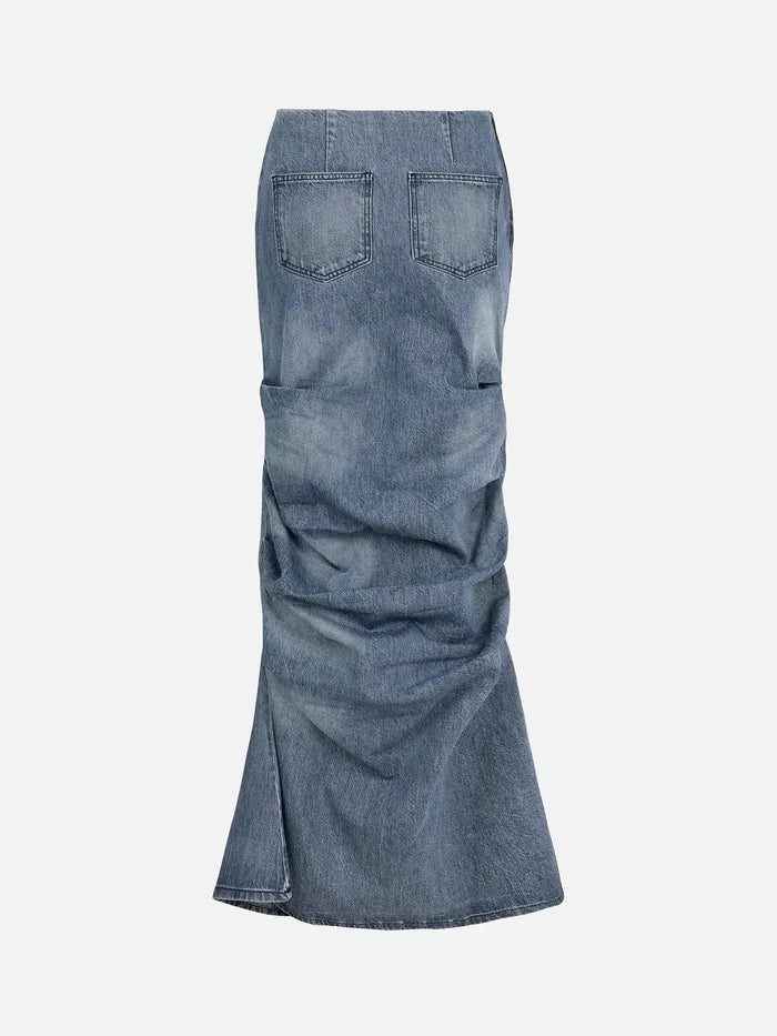 EX DE RUE Sculp Skirt II – mavi denim, arka görünüm