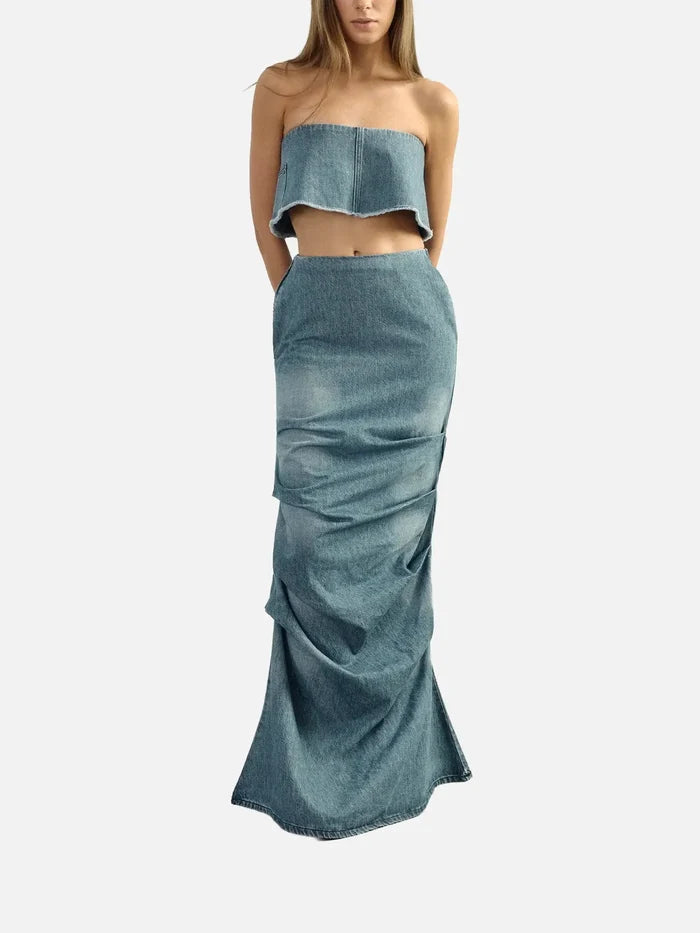 EX DE RUE Sculp Skirt II – denim blue, önden görünüm