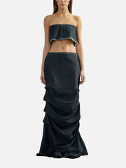 EX DE RUE Sculpt Skirt III – lacivert denim, önden görünüm