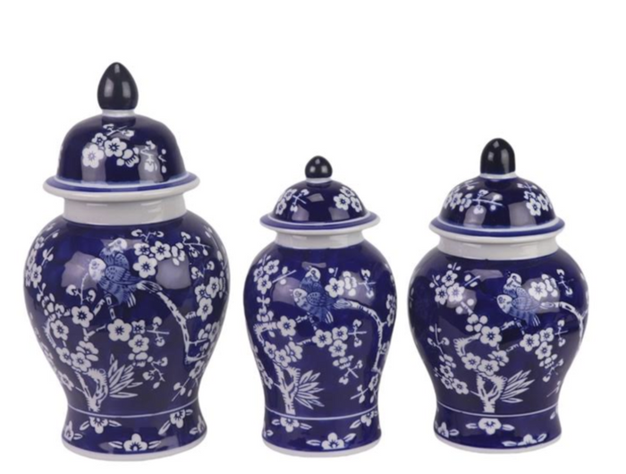 Set of 3 Navy Cherry Blossom Food Safe Jars