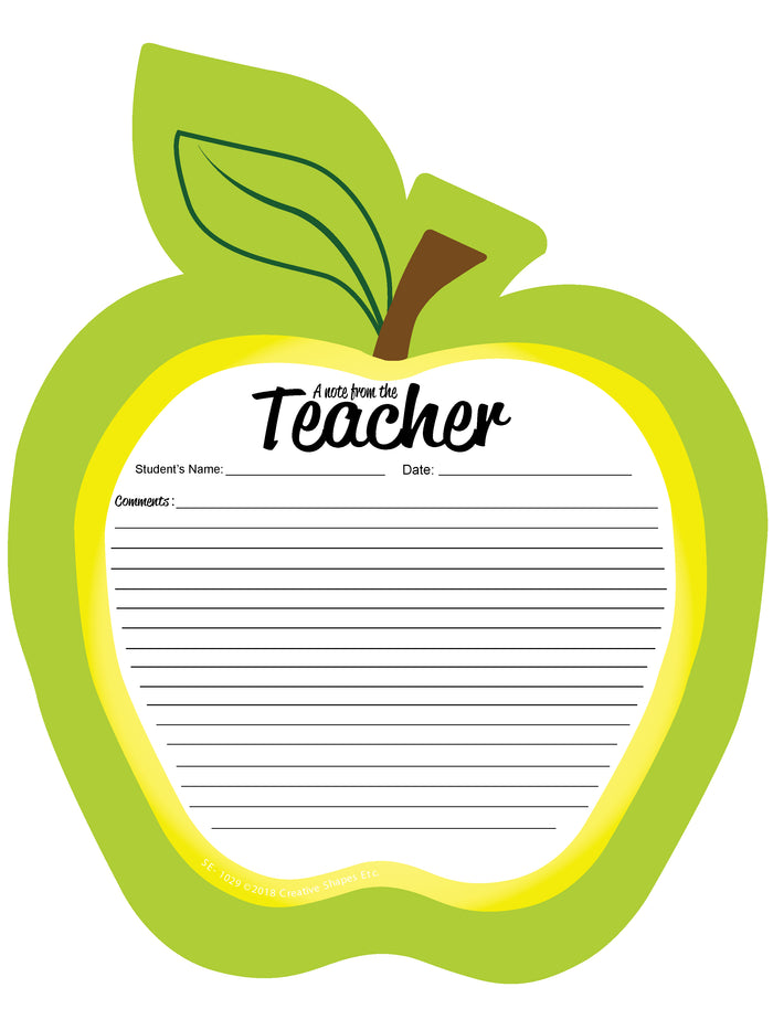 Large golden apple-shaped notepad for parent communication