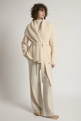 Shawl Collar Belt Cardigan in Ivory - Madison's Niche