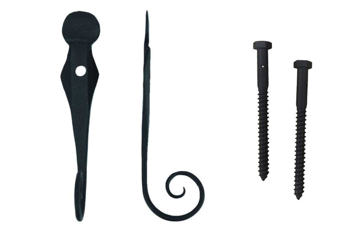 Shutter Dogs Tiebacks - English Rat Tail with Lag, 6 Inch, Black Powder Coat