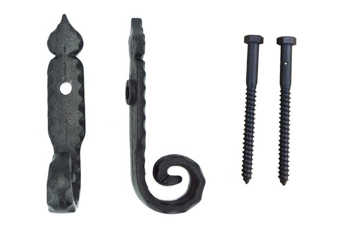 Shutter Dogs Tiebacks - Rat Tail with Lag, 6-1/4 Inch, Black Powder Coat